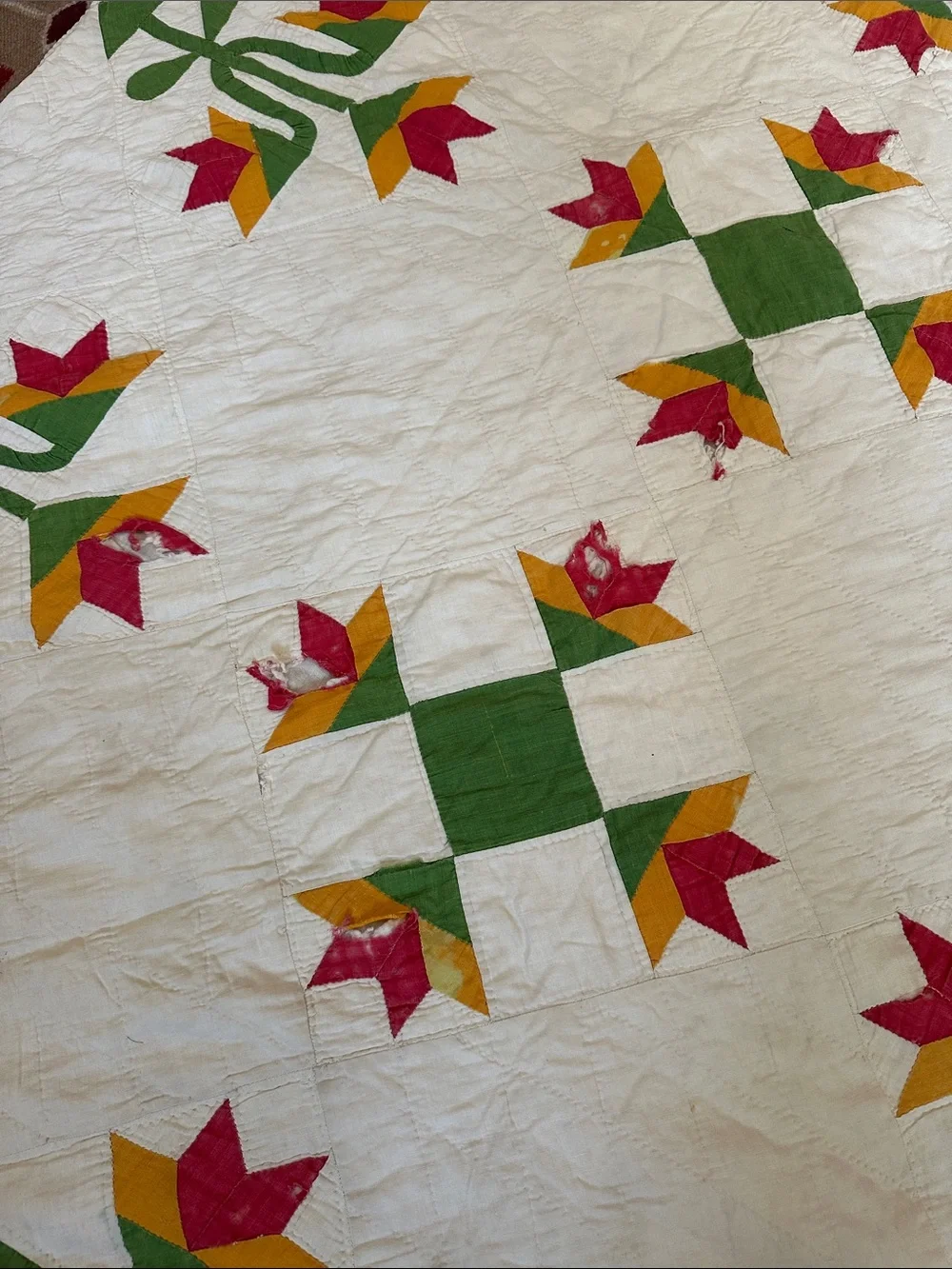 Antique Wandering Foot Tulip Basket Quilt 6ftx6ft